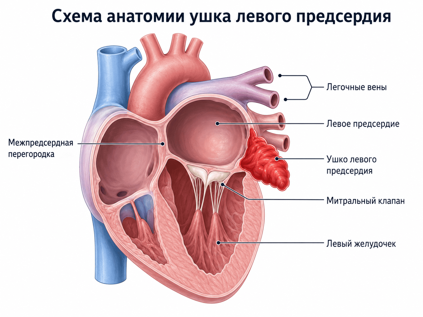 Где находится ушко левого предсердия